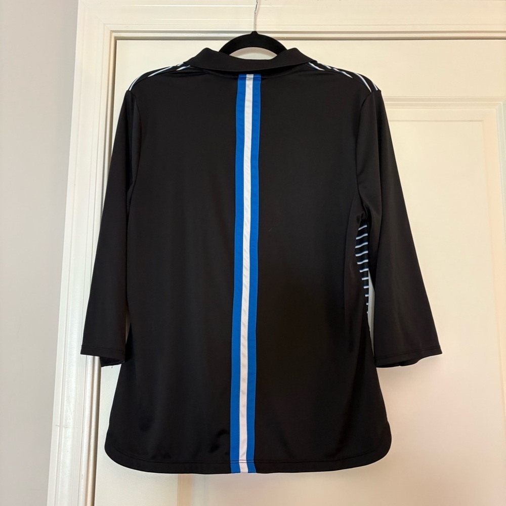 PGA Tour Women’s Black with Blue and White Stripes Long Sleeve Polo Shirt - Picture 8 of 9